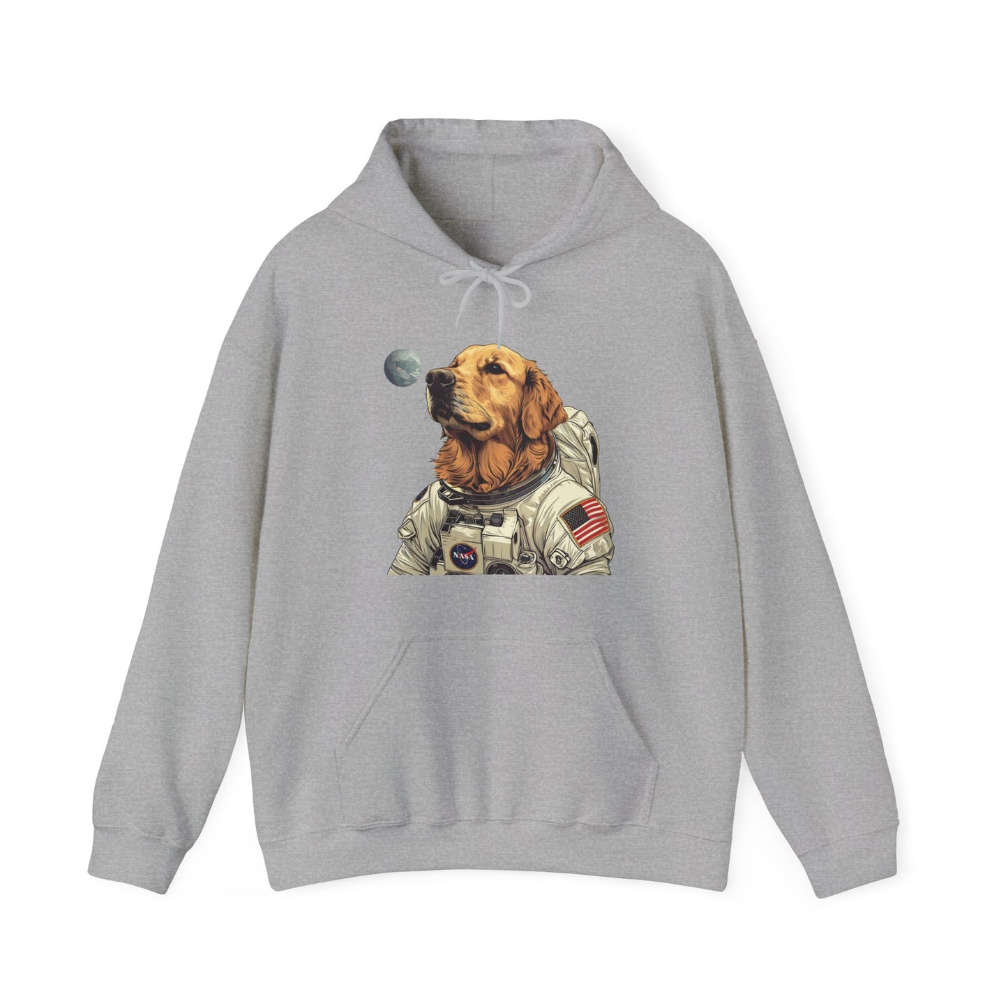 Blast off with the "Golden AstroPup" Hooded Sweatshirt!