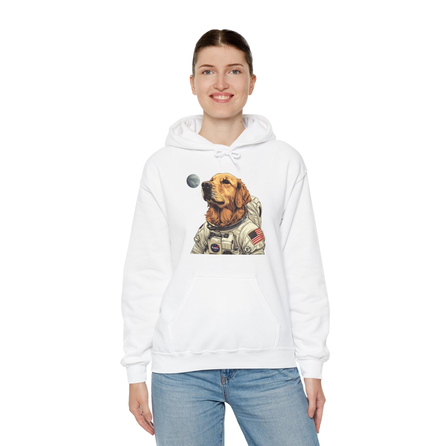 Blast off with the "Golden AstroPup" Hooded Sweatshirt!