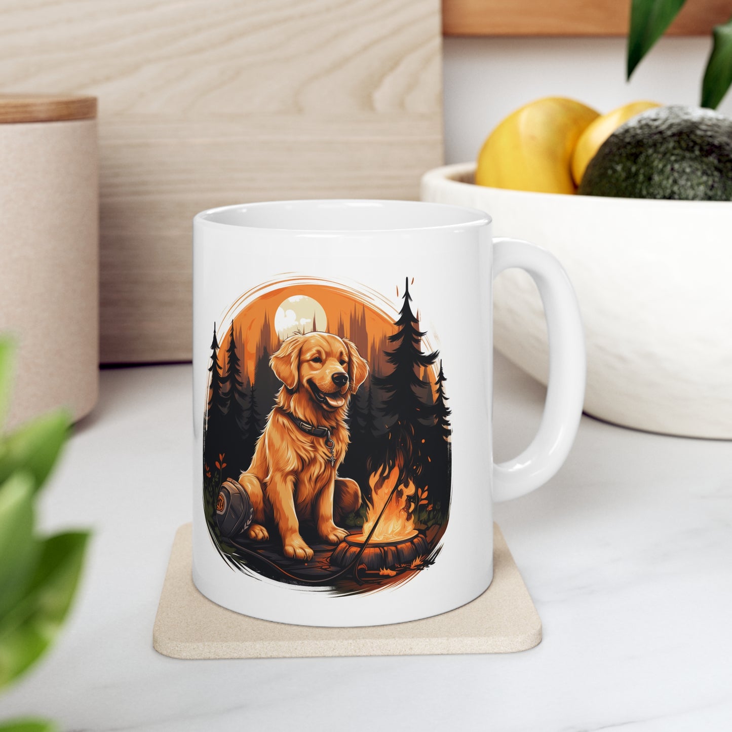 "Campfire Companion: Twilight Serenity" Golden Retriever Coffee Mug