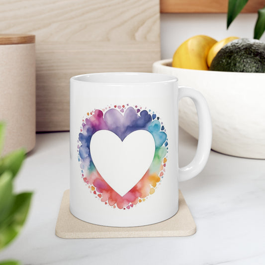 Paint Your Love Story with Every Sip: The Watercolor Heart Ceramic Mug 11oz