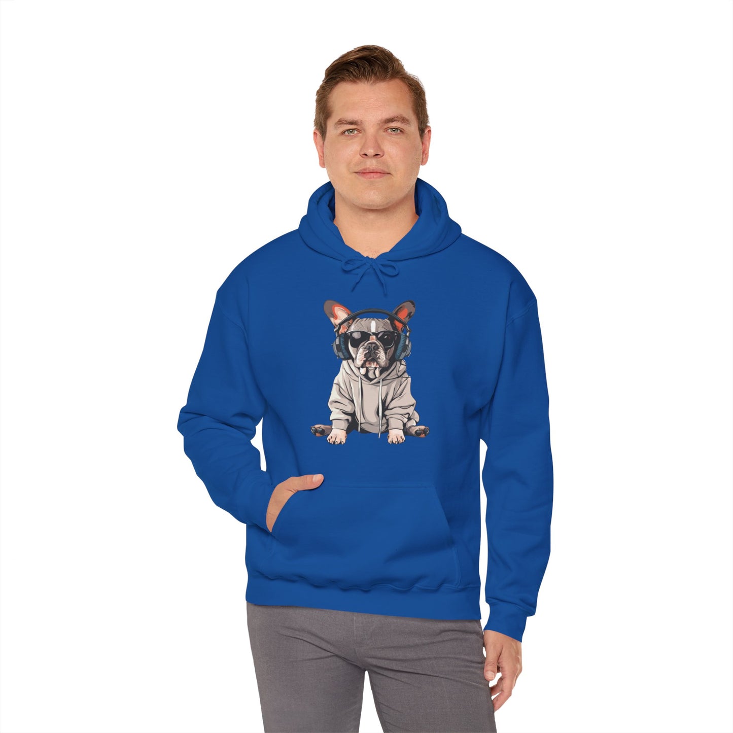 French Bulldogs know how to rock the hoodie game! Unisex Heavy Blend™ Hooded Sweatshirt