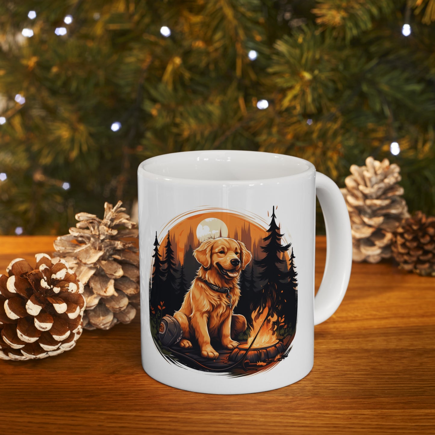 "Campfire Companion: Twilight Serenity" Golden Retriever Coffee Mug