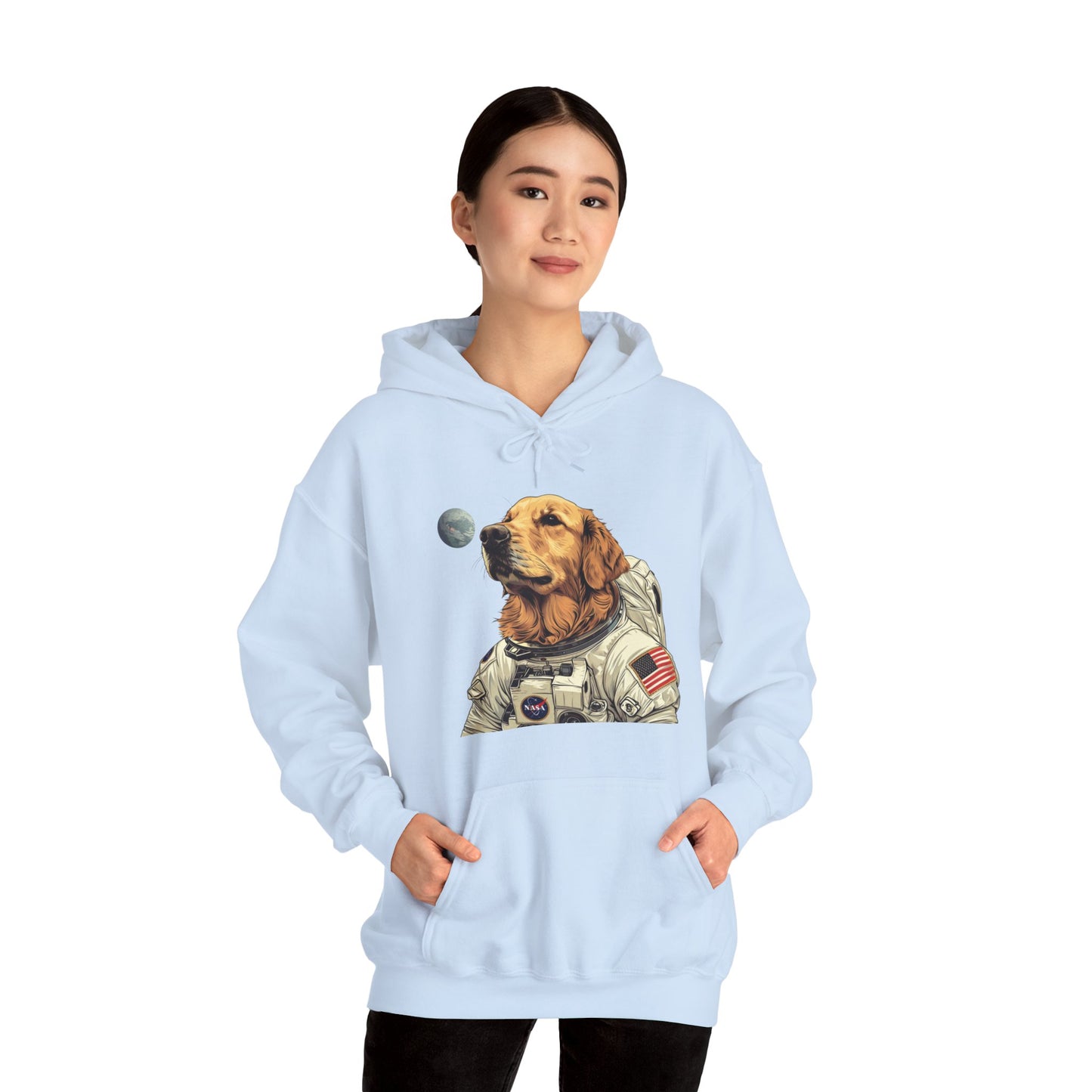 Blast off with the "Golden AstroPup" Hooded Sweatshirt!