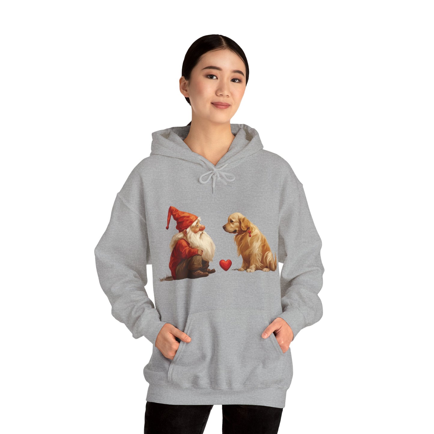 Enchanted Love: Mythical Gnome and Golden Retriever Heartwarming Hoodie