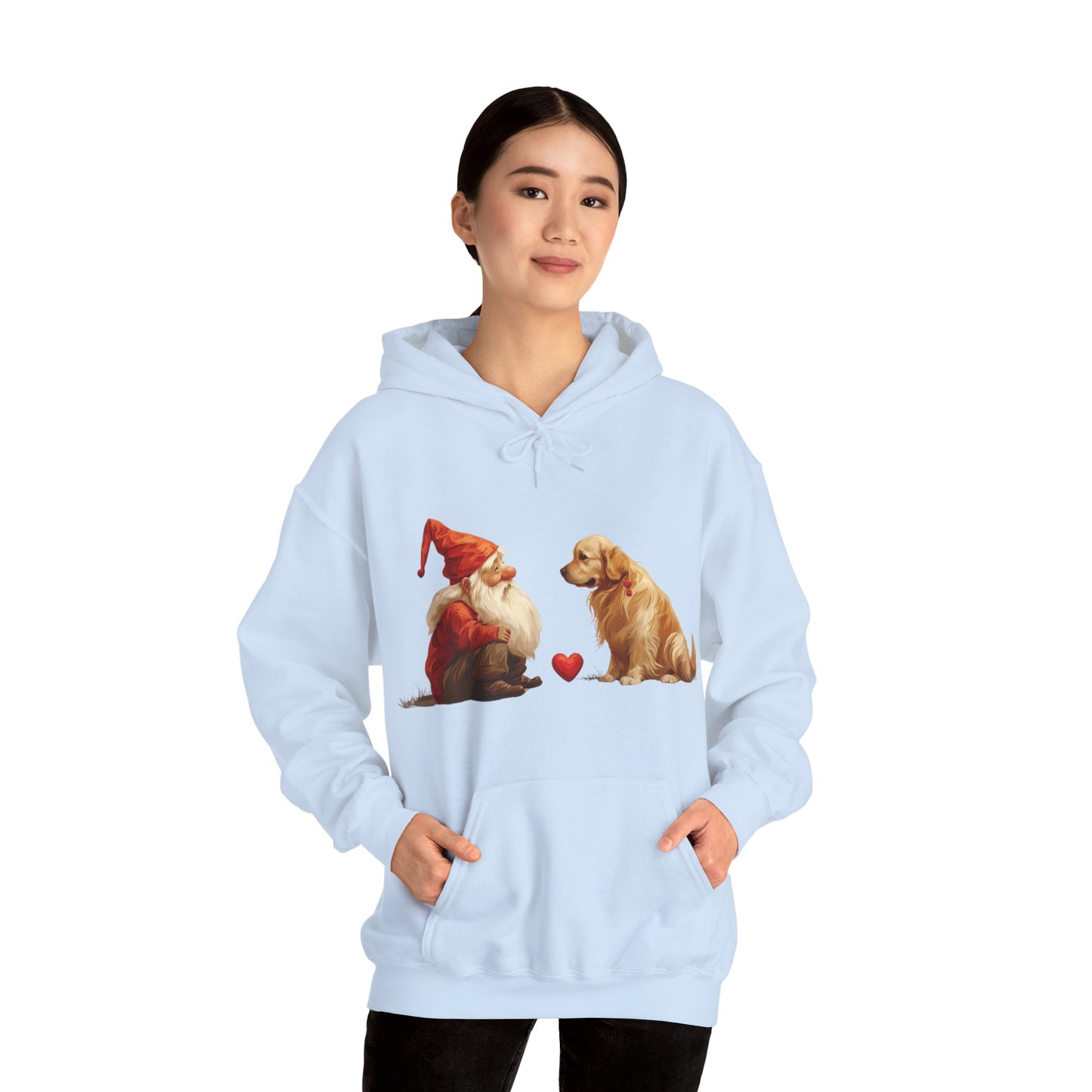 Enchanted Love: Mythical Gnome and Golden Retriever Heartwarming Hoodie