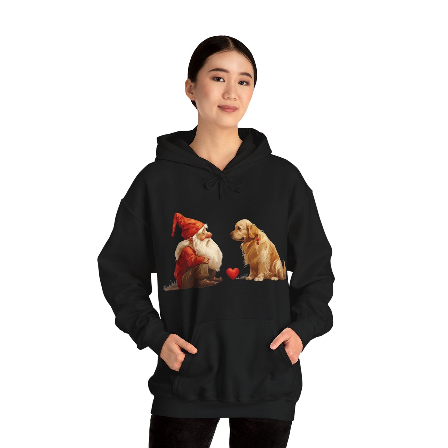 Enchanted Love: Mythical Gnome and Golden Retriever Heartwarming Hoodie