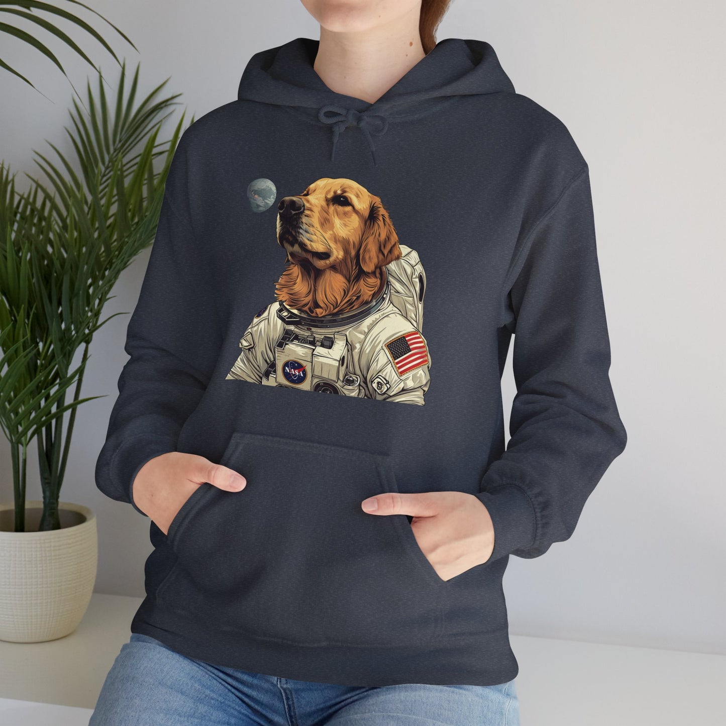 Blast off with the "Golden AstroPup" Hooded Sweatshirt!