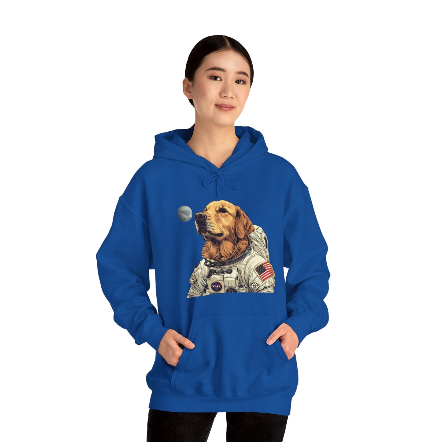 Blast off with the "Golden AstroPup" Hooded Sweatshirt!