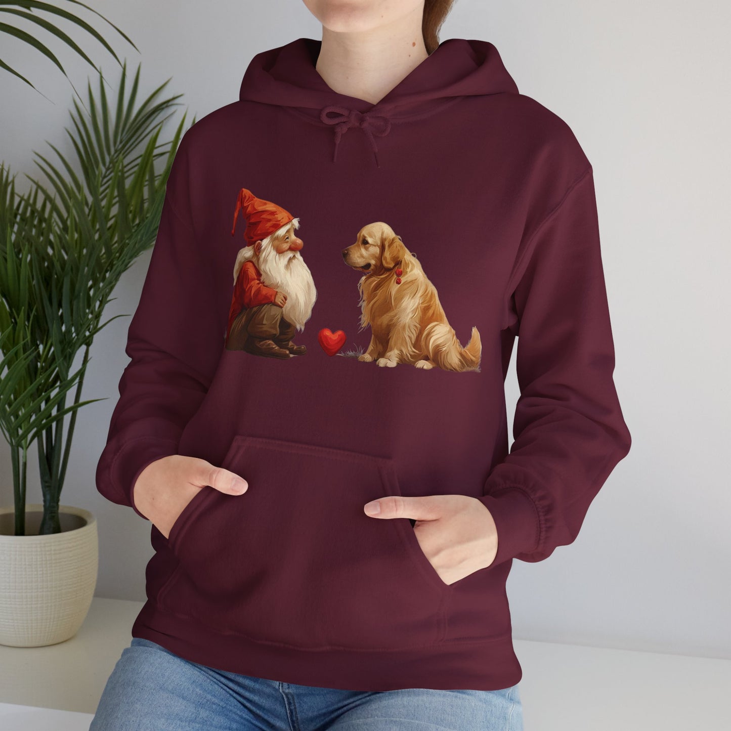 Enchanted Love: Mythical Gnome and Golden Retriever Heartwarming Hoodie