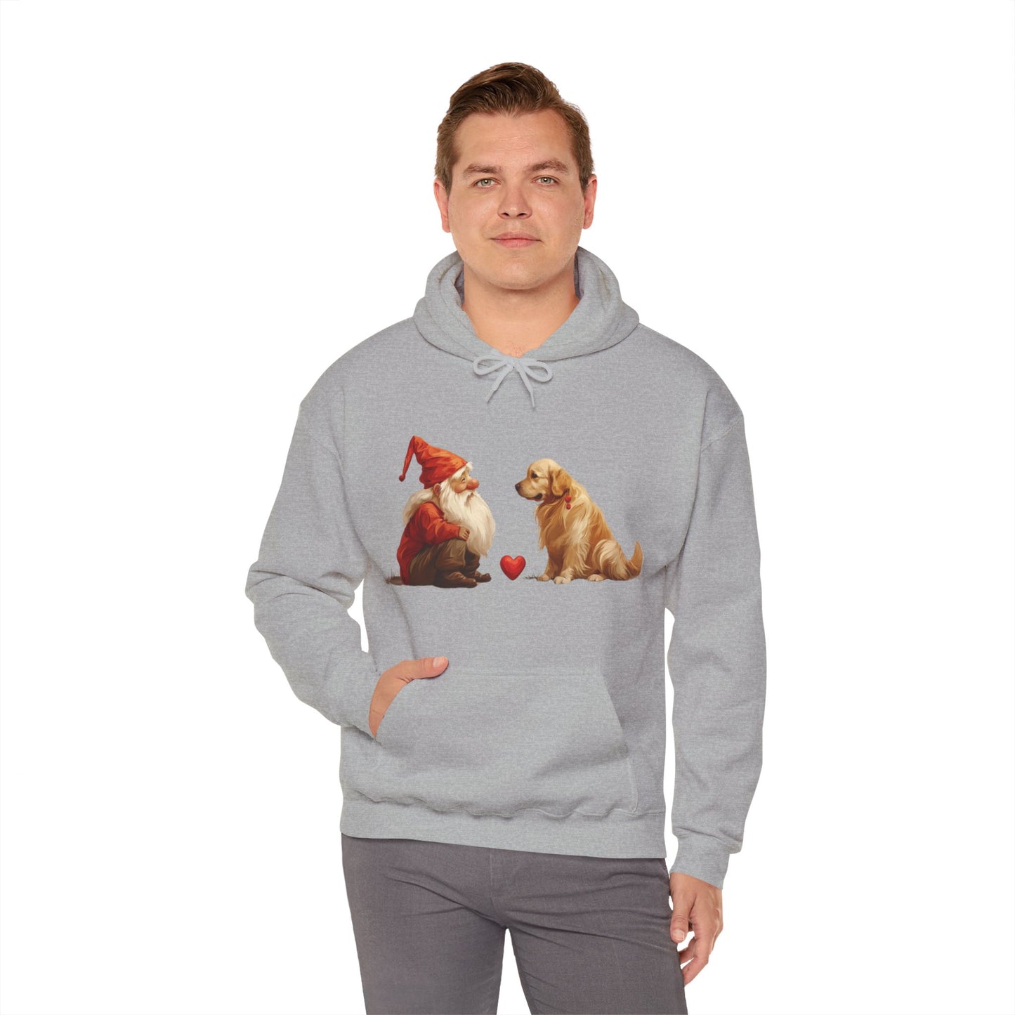 Enchanted Love: Mythical Gnome and Golden Retriever Heartwarming Hoodie