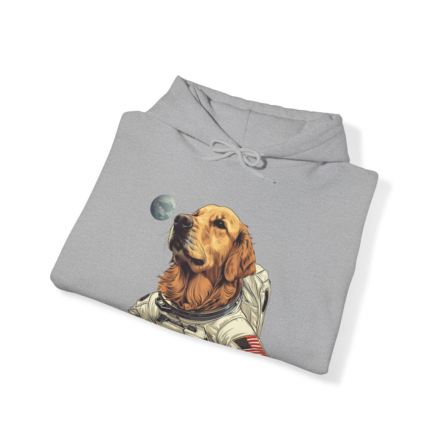 Blast off with the "Golden AstroPup" Hooded Sweatshirt!