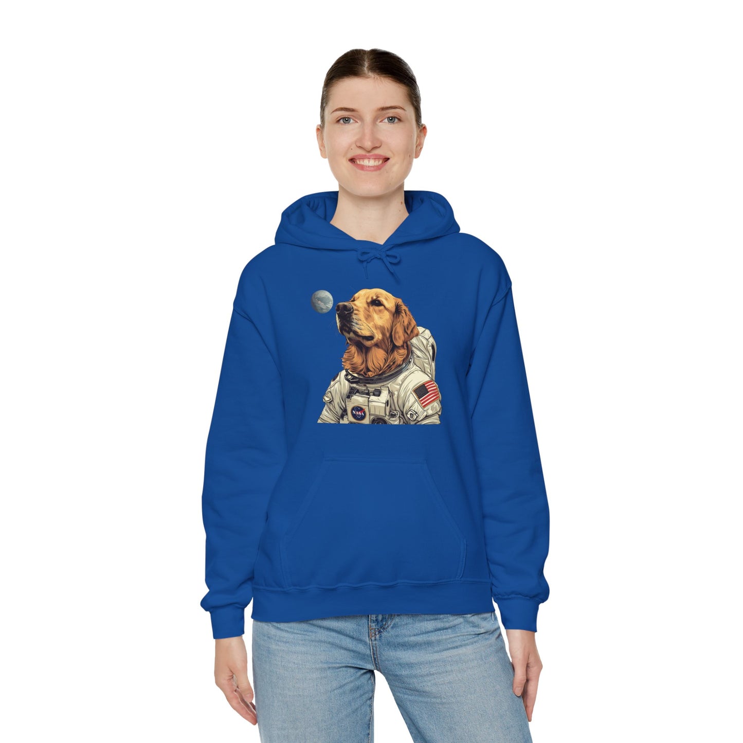 Blast off with the "Golden AstroPup" Hooded Sweatshirt!