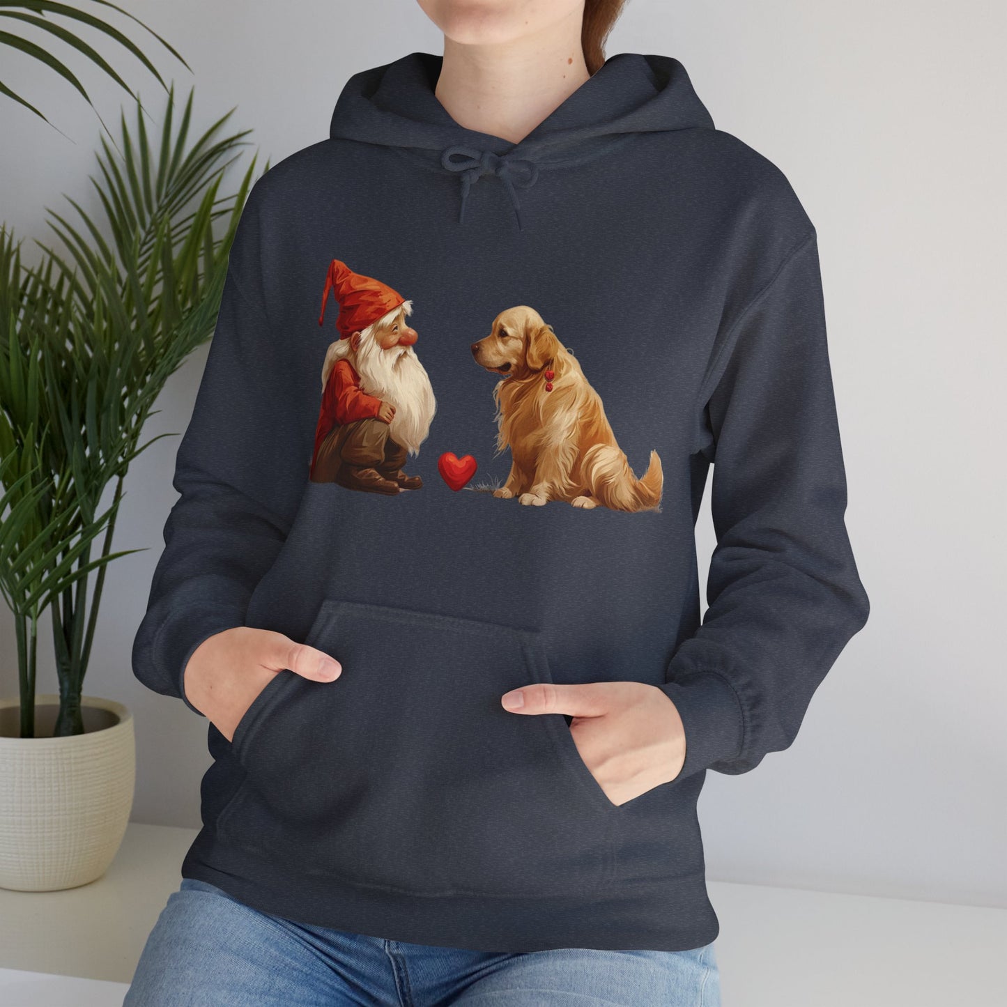 Enchanted Love: Mythical Gnome and Golden Retriever Heartwarming Hoodie