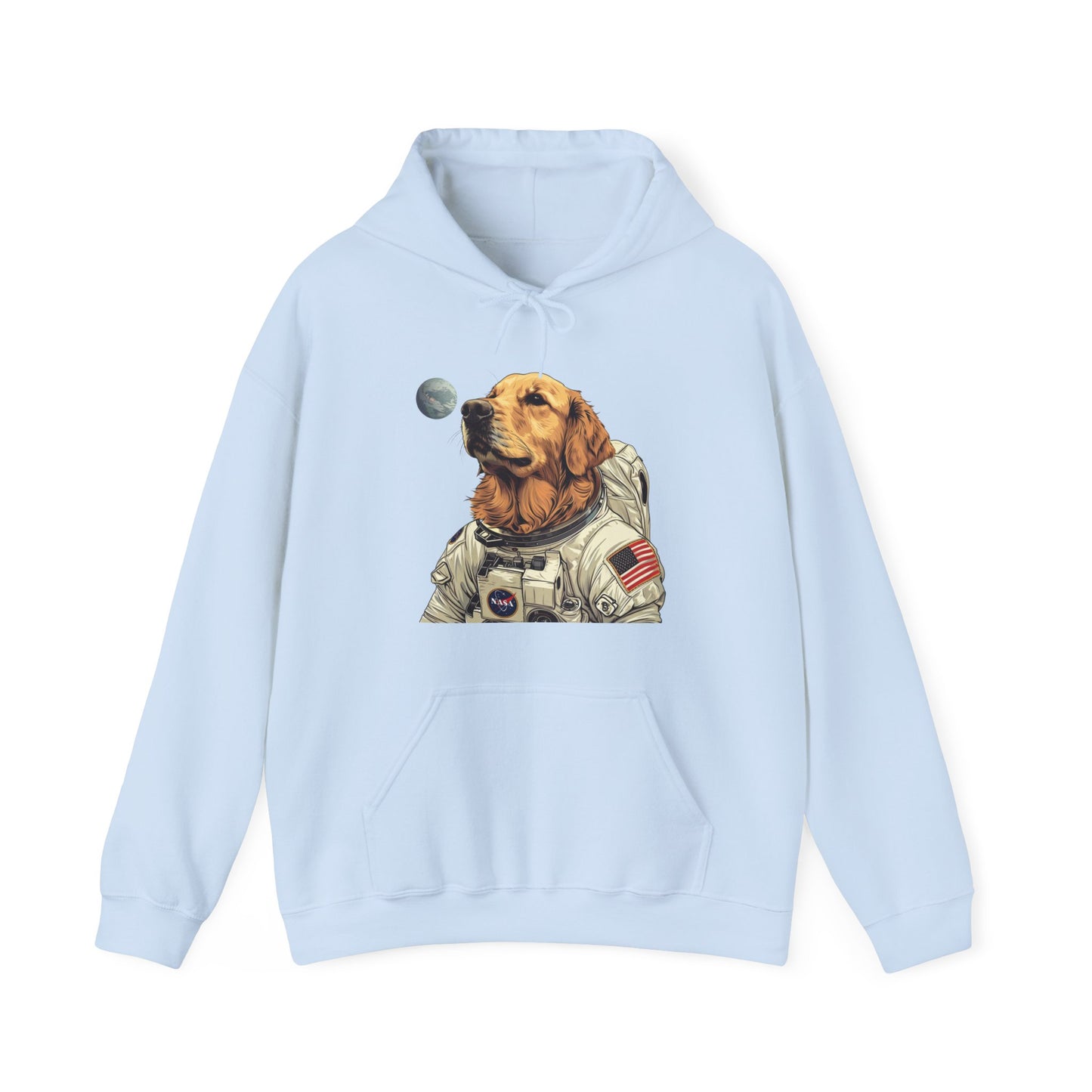 Blast off with the "Golden AstroPup" Hooded Sweatshirt!