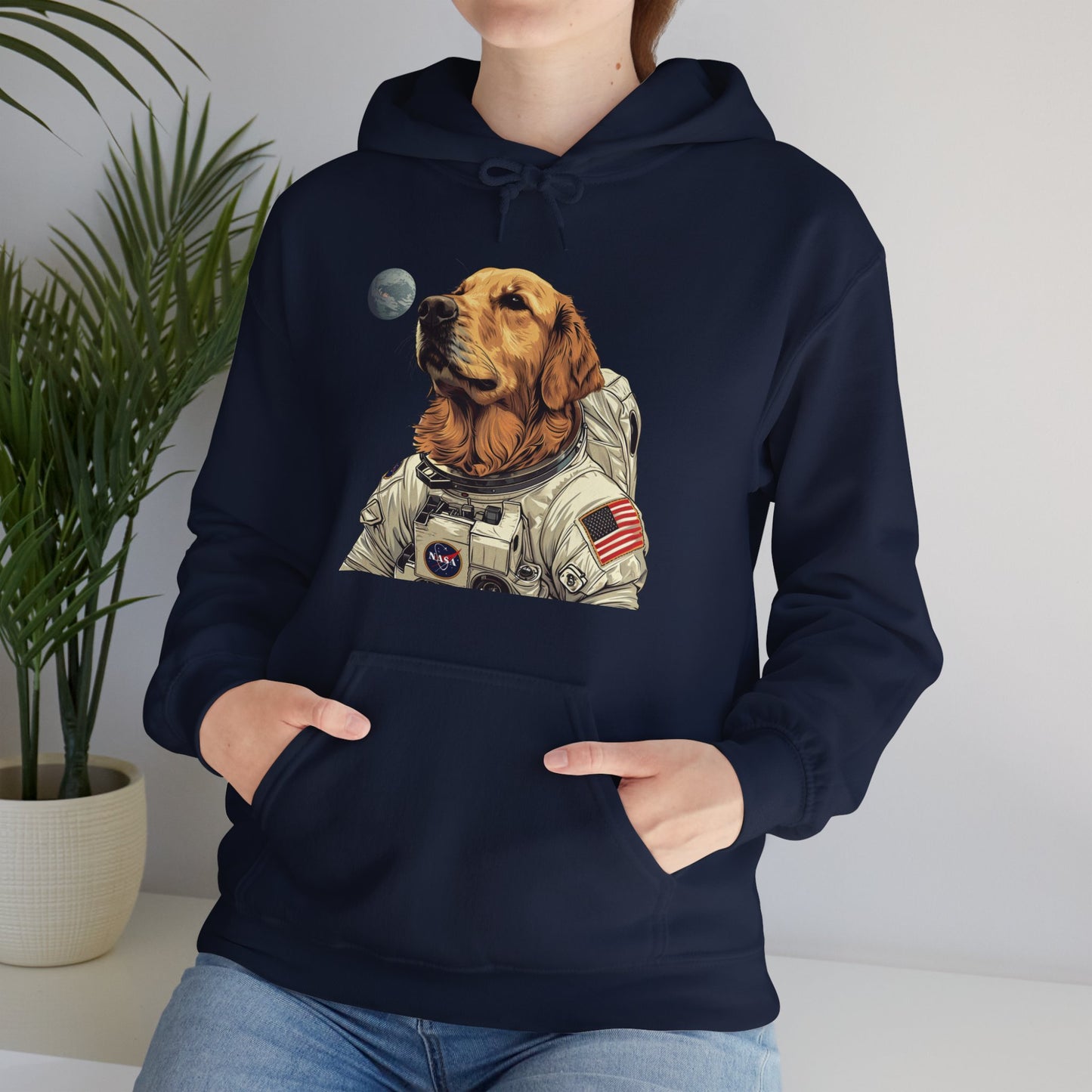 Blast off with the "Golden AstroPup" Hooded Sweatshirt!