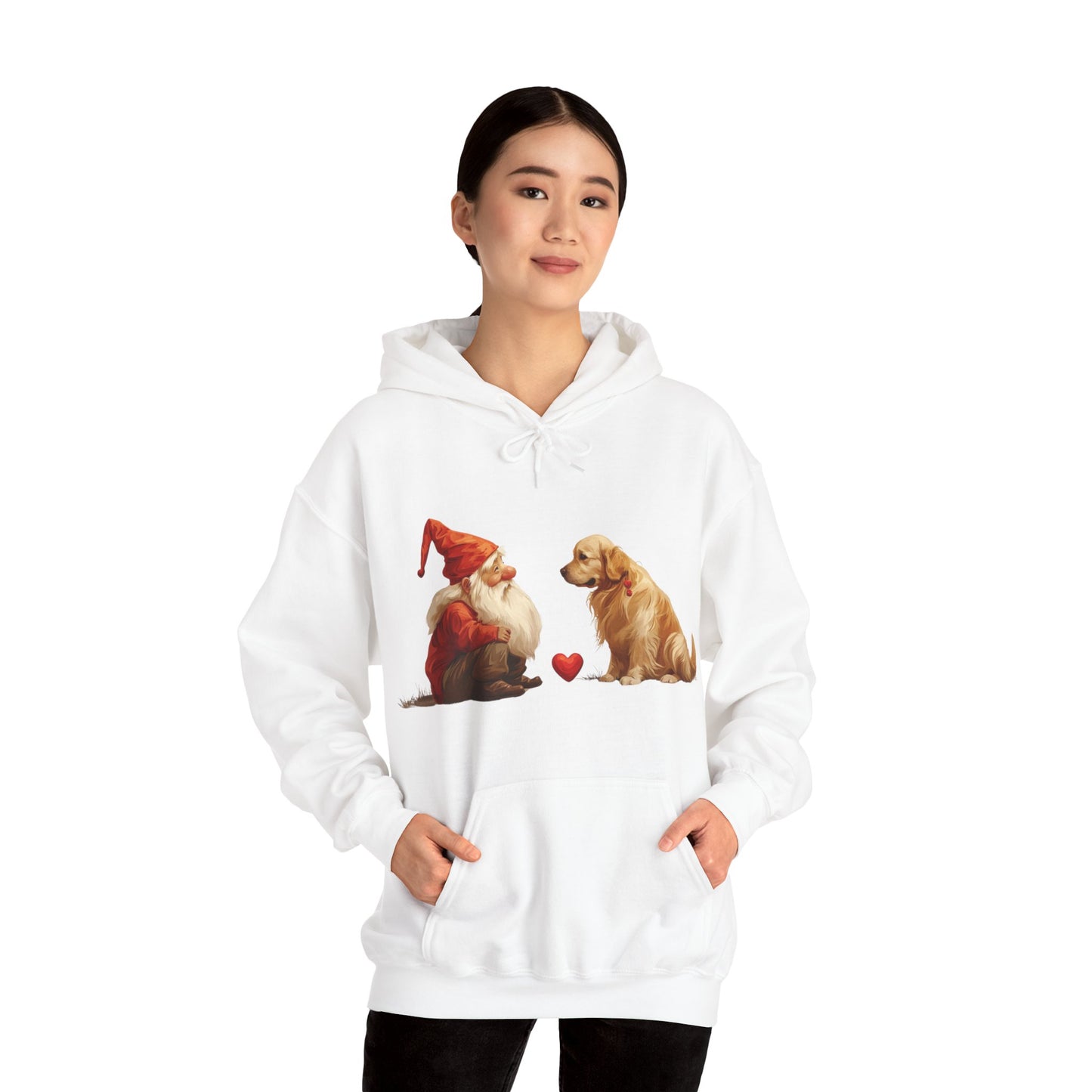 Enchanted Love: Mythical Gnome and Golden Retriever Heartwarming Hoodie