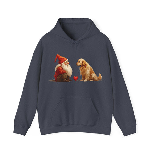 Enchanted Love: Mythical Gnome and Golden Retriever Heartwarming Hoodie