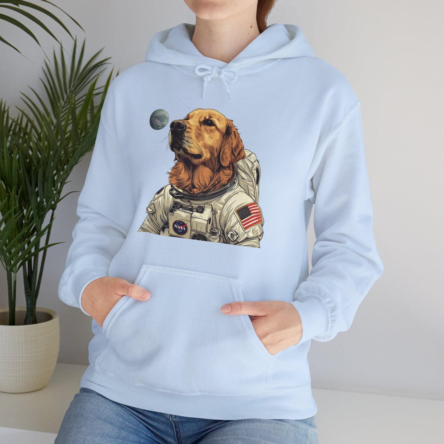 Blast off with the "Golden AstroPup" Hooded Sweatshirt!