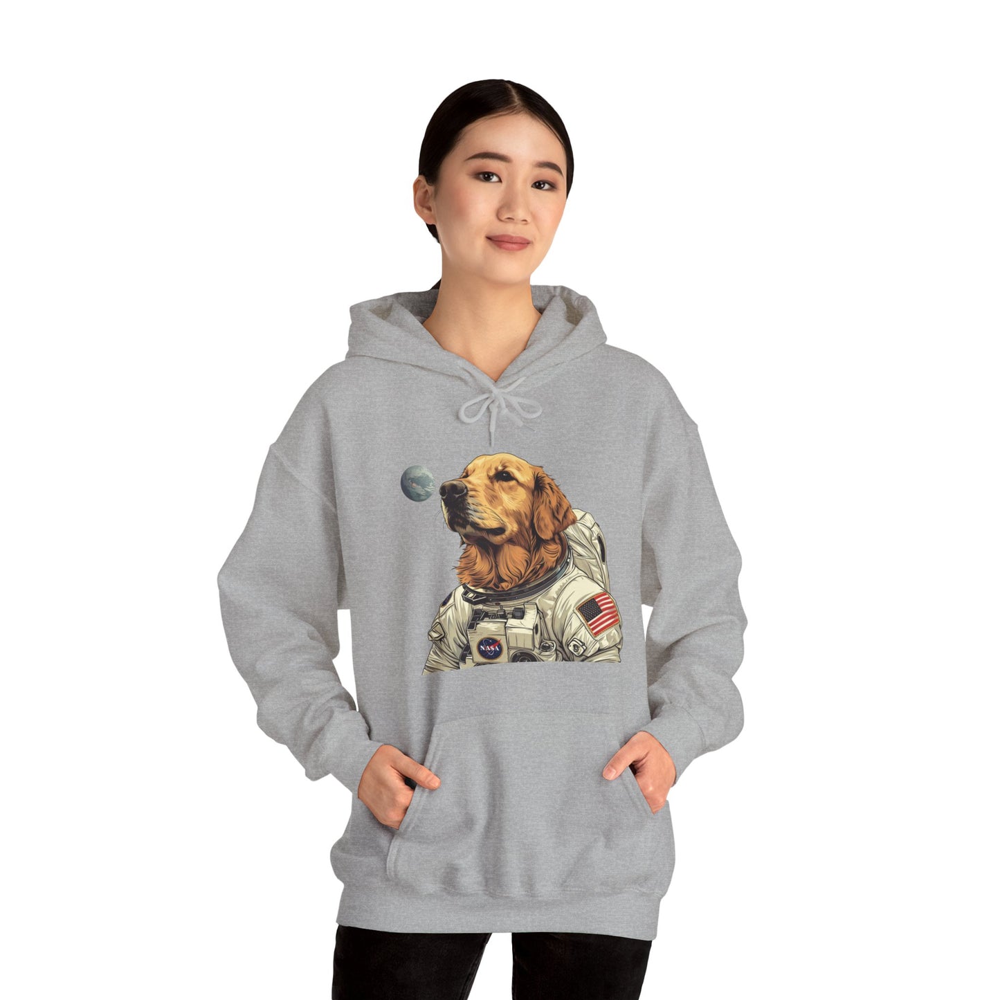 Blast off with the "Golden AstroPup" Hooded Sweatshirt!