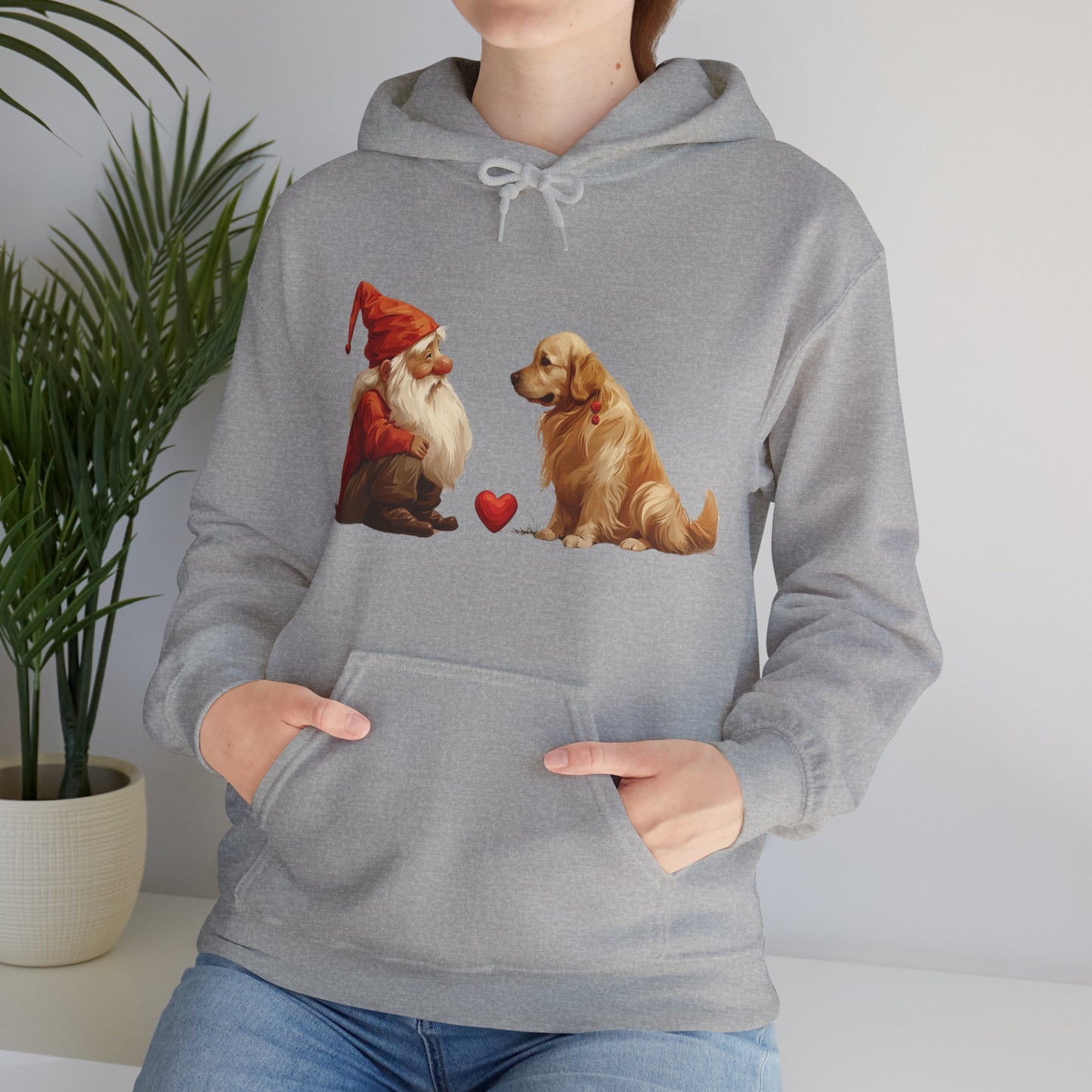 Enchanted Love: Mythical Gnome and Golden Retriever Heartwarming Hoodie