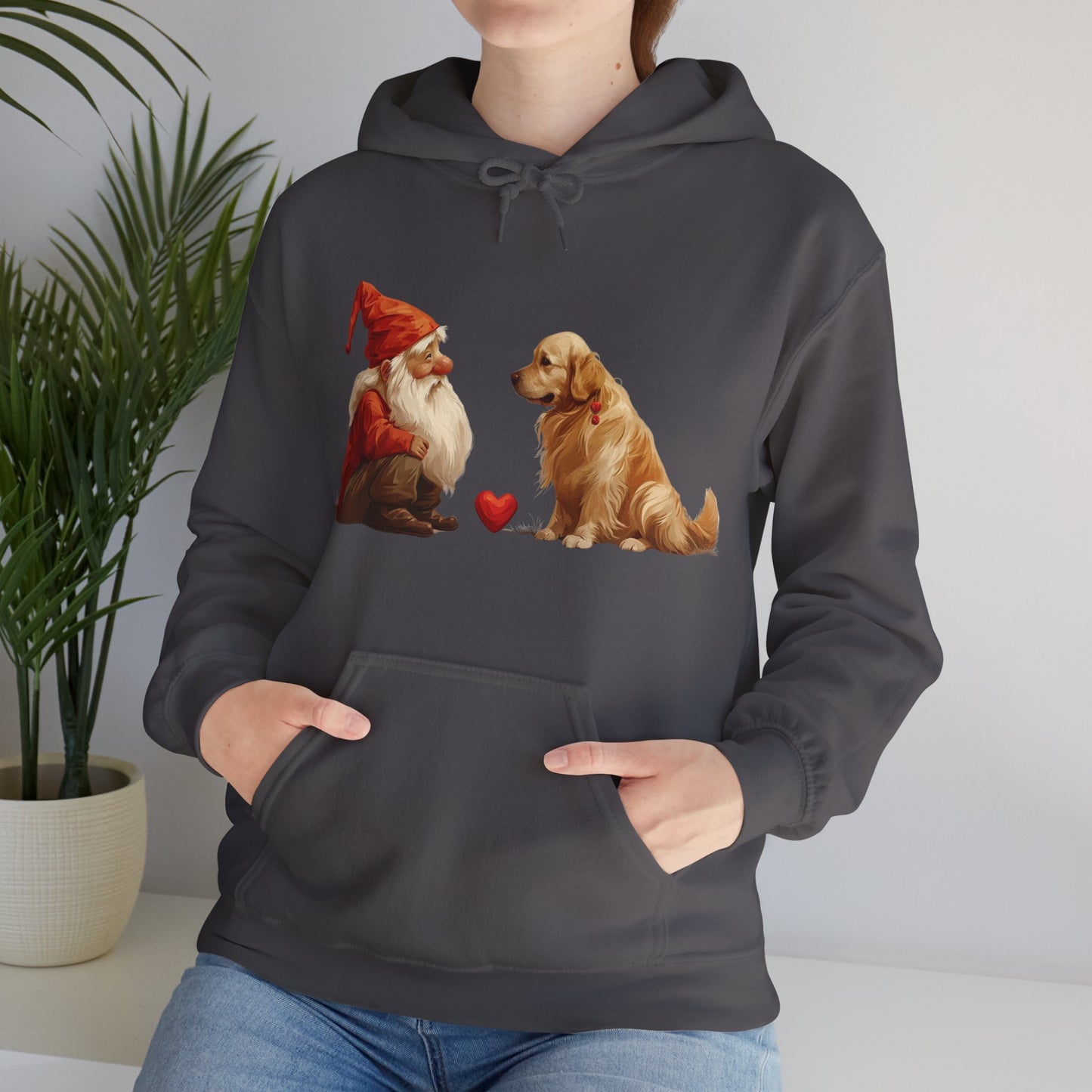 Enchanted Love: Mythical Gnome and Golden Retriever Heartwarming Hoodie