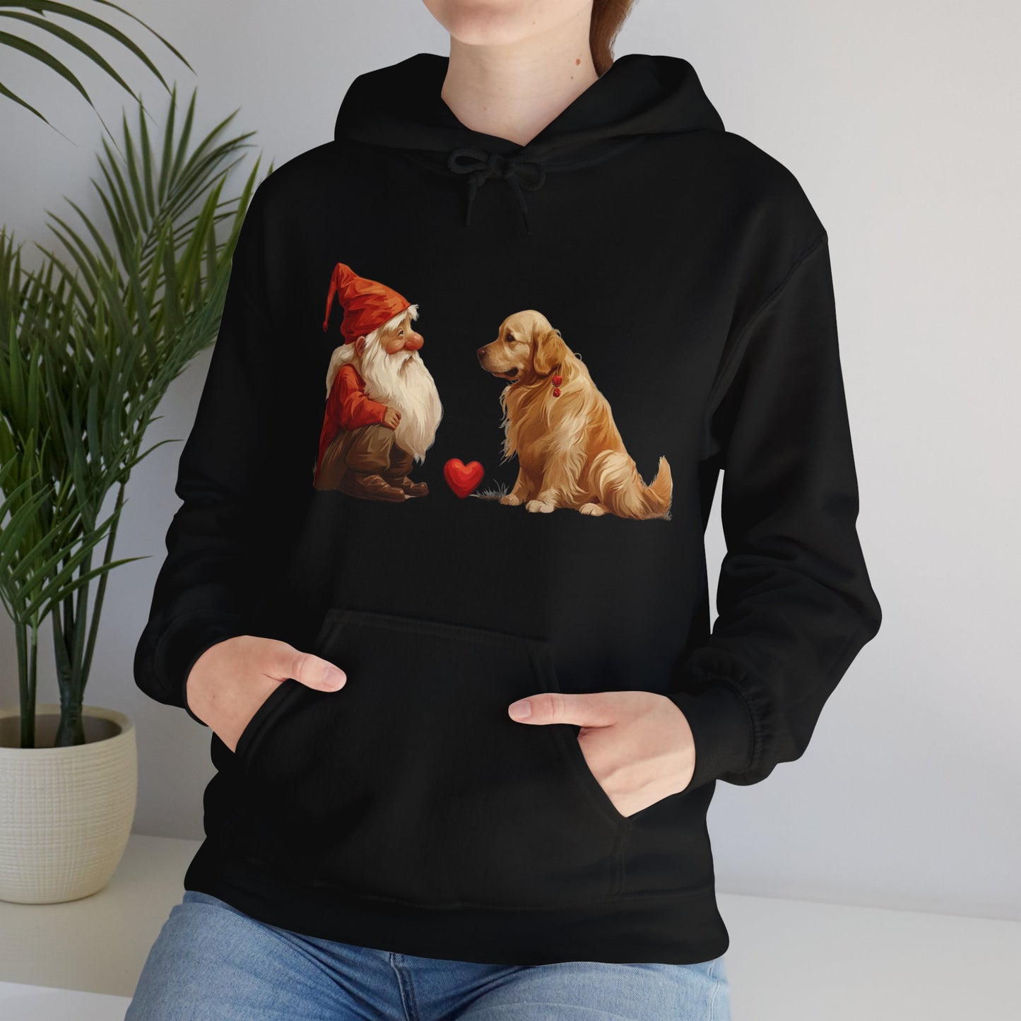 Enchanted Love: Mythical Gnome and Golden Retriever Heartwarming Hoodie