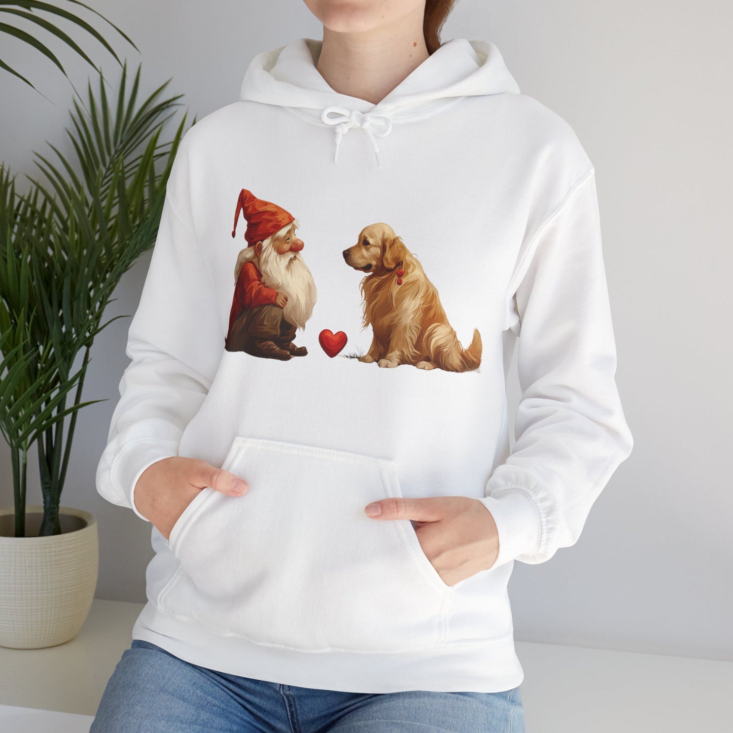 Enchanted Love: Mythical Gnome and Golden Retriever Heartwarming Hoodie