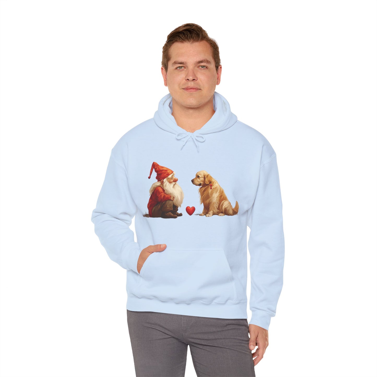 Enchanted Love: Mythical Gnome and Golden Retriever Heartwarming Hoodie