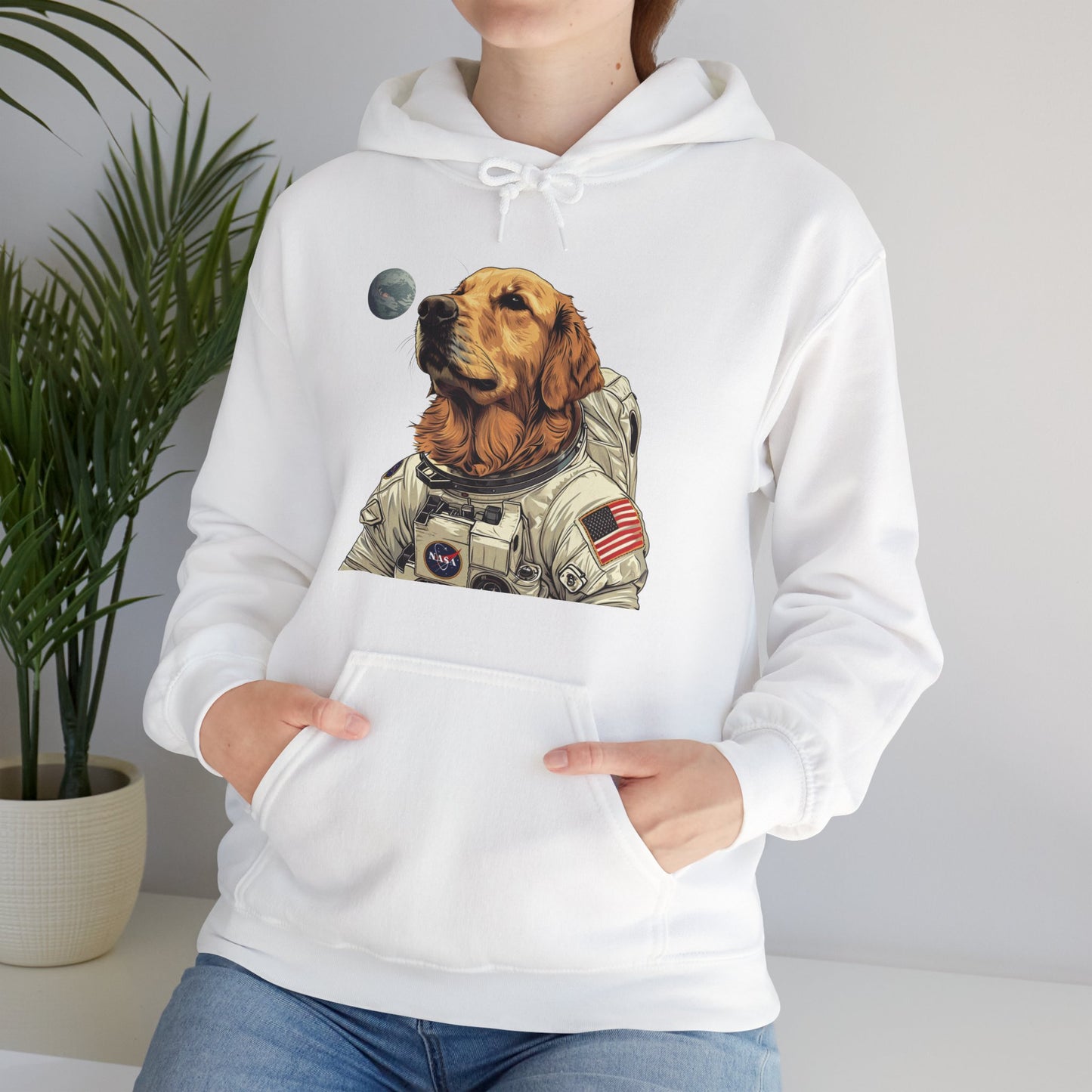 Blast off with the "Golden AstroPup" Hooded Sweatshirt!