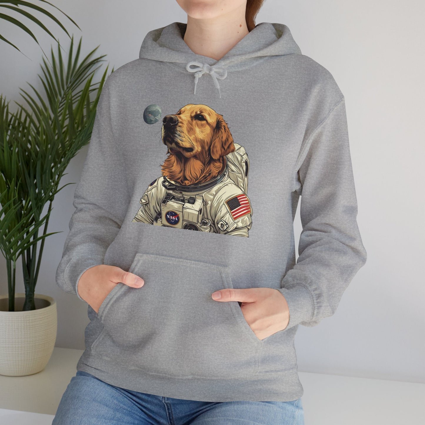 Blast off with the "Golden AstroPup" Hooded Sweatshirt!