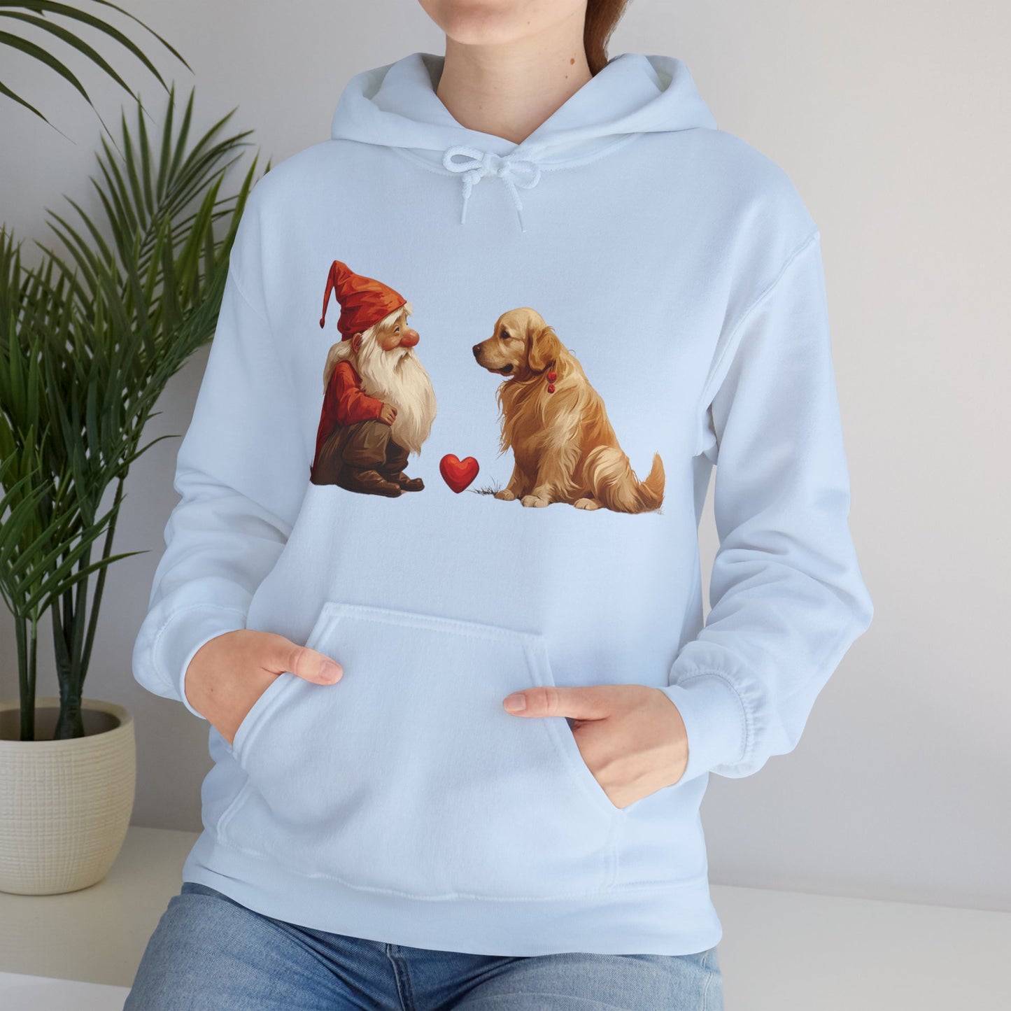 Enchanted Love: Mythical Gnome and Golden Retriever Heartwarming Hoodie