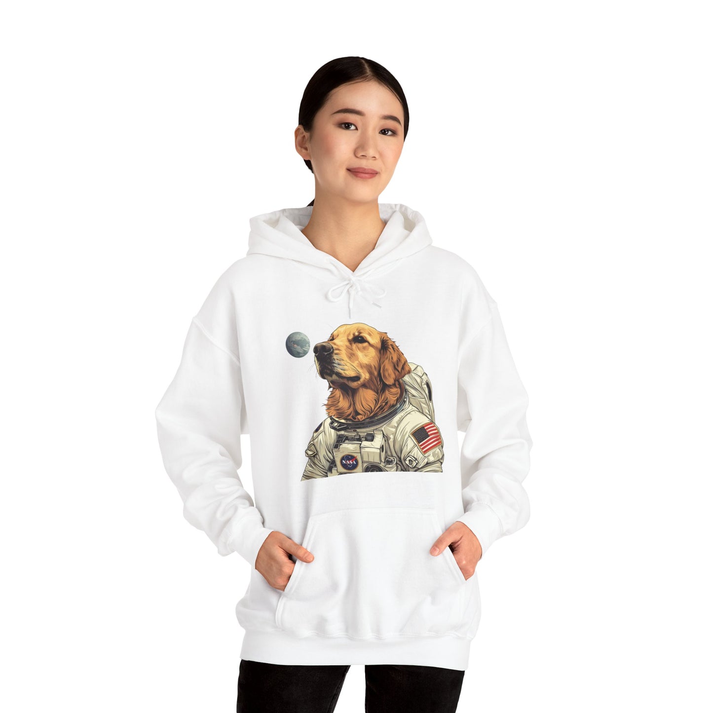 Blast off with the "Golden AstroPup" Hooded Sweatshirt!