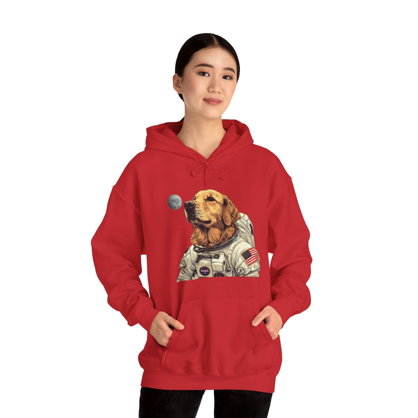 Blast off with the "Golden AstroPup" Hooded Sweatshirt!