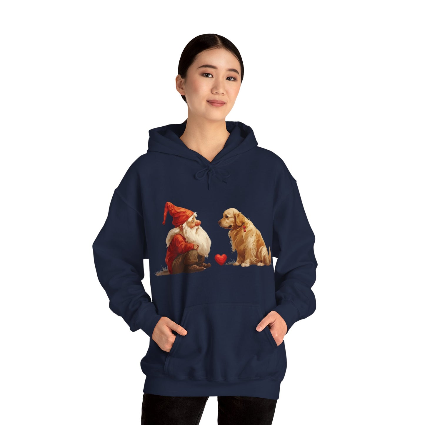 Enchanted Love: Mythical Gnome and Golden Retriever Heartwarming Hoodie