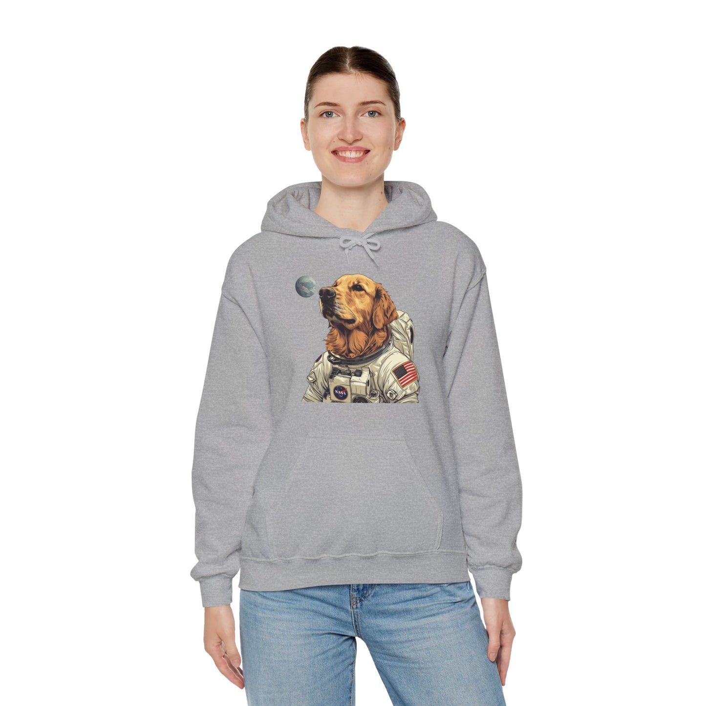 Blast off with the "Golden AstroPup" Hooded Sweatshirt!