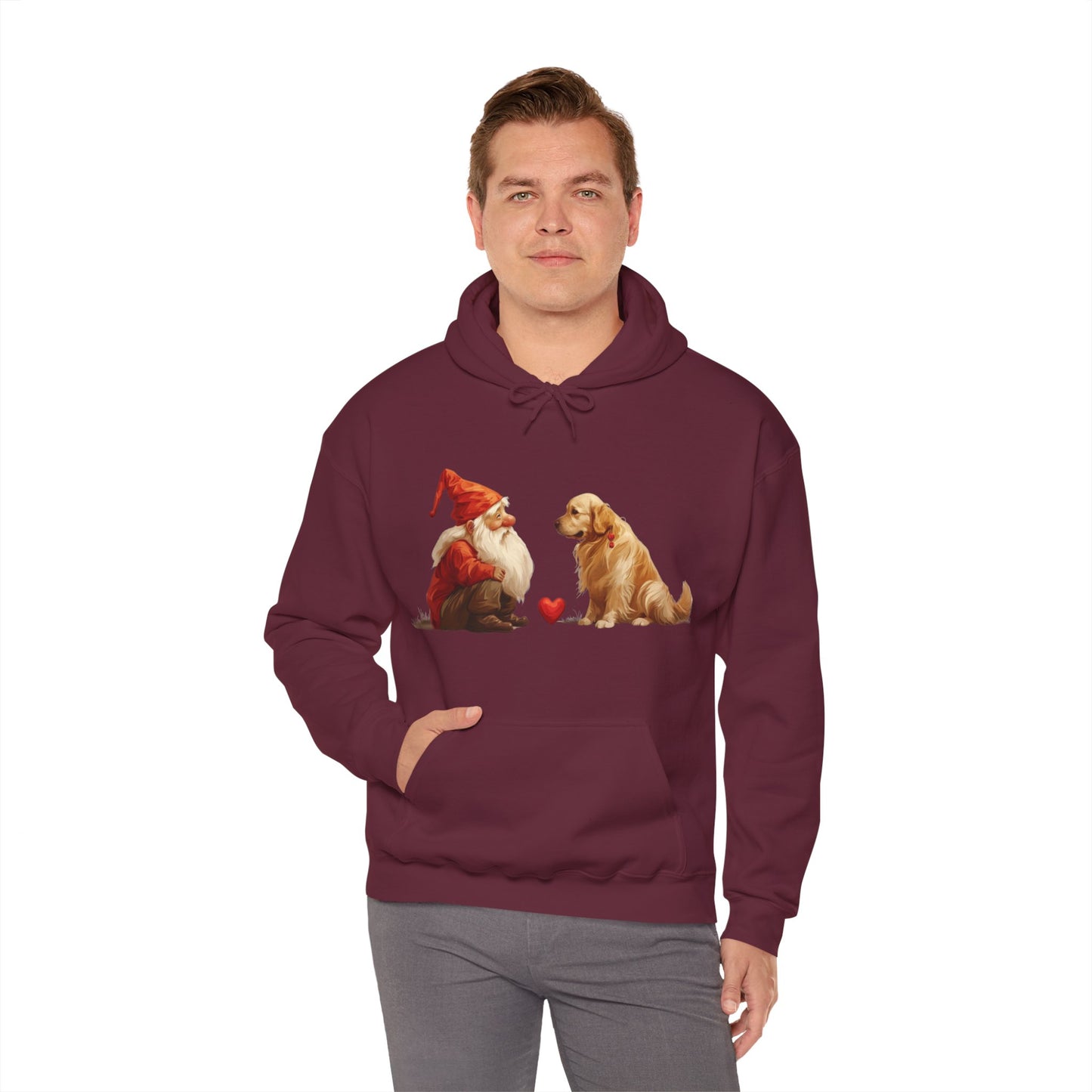 Enchanted Love: Mythical Gnome and Golden Retriever Heartwarming Hoodie