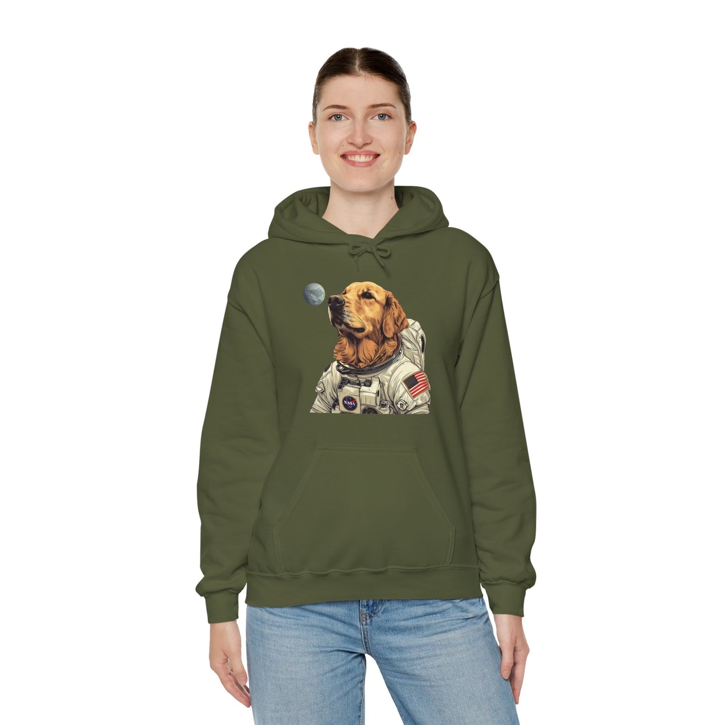 Blast off with the "Golden AstroPup" Hooded Sweatshirt!