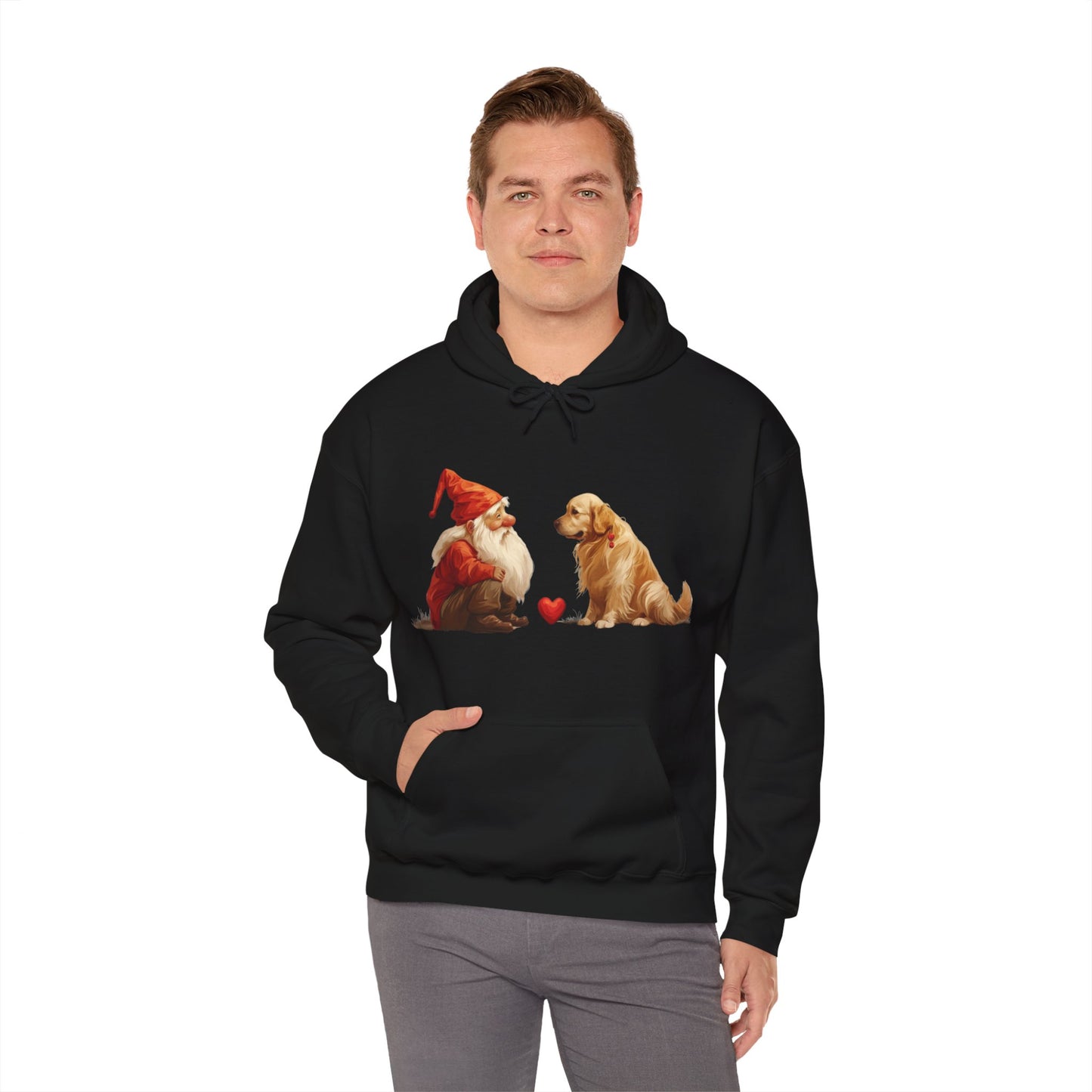 Enchanted Love: Mythical Gnome and Golden Retriever Heartwarming Hoodie