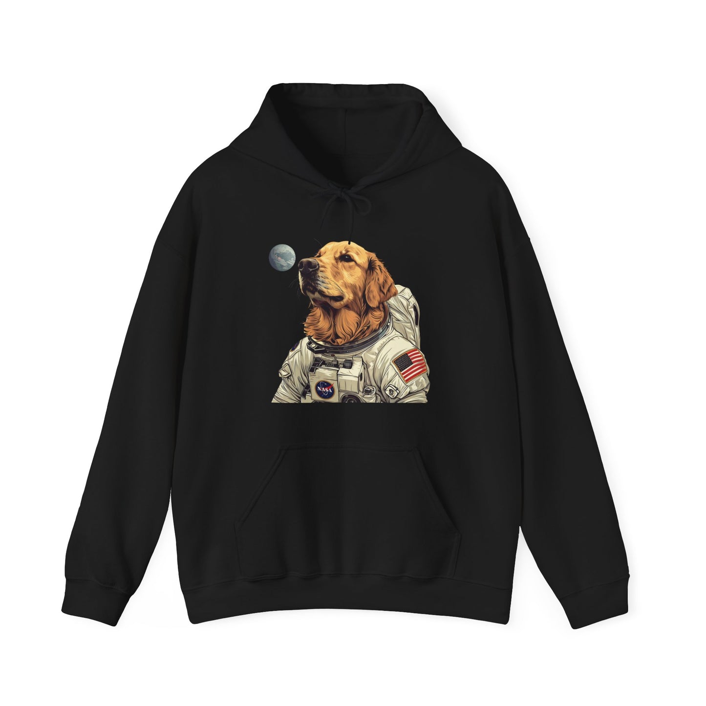 Blast off with the "Golden AstroPup" Hooded Sweatshirt!