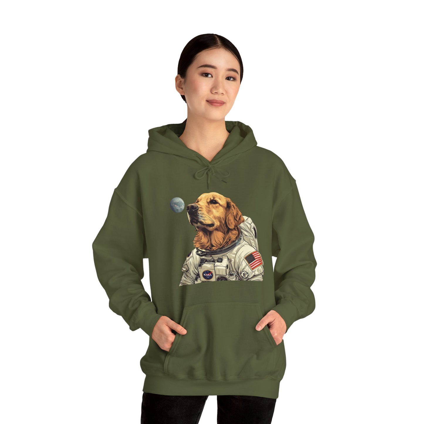 Blast off with the "Golden AstroPup" Hooded Sweatshirt!