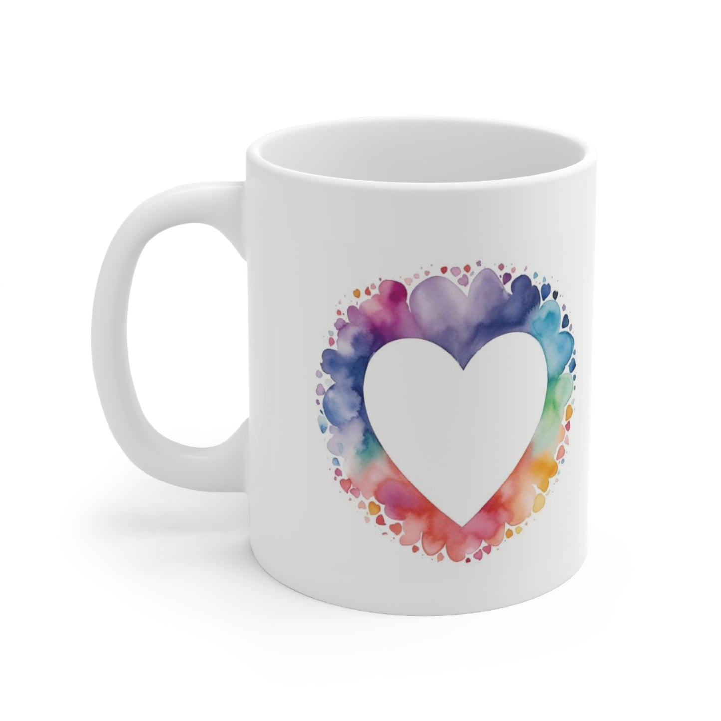 Paint Your Love Story with Every Sip: The Watercolor Heart Ceramic Mug 11oz