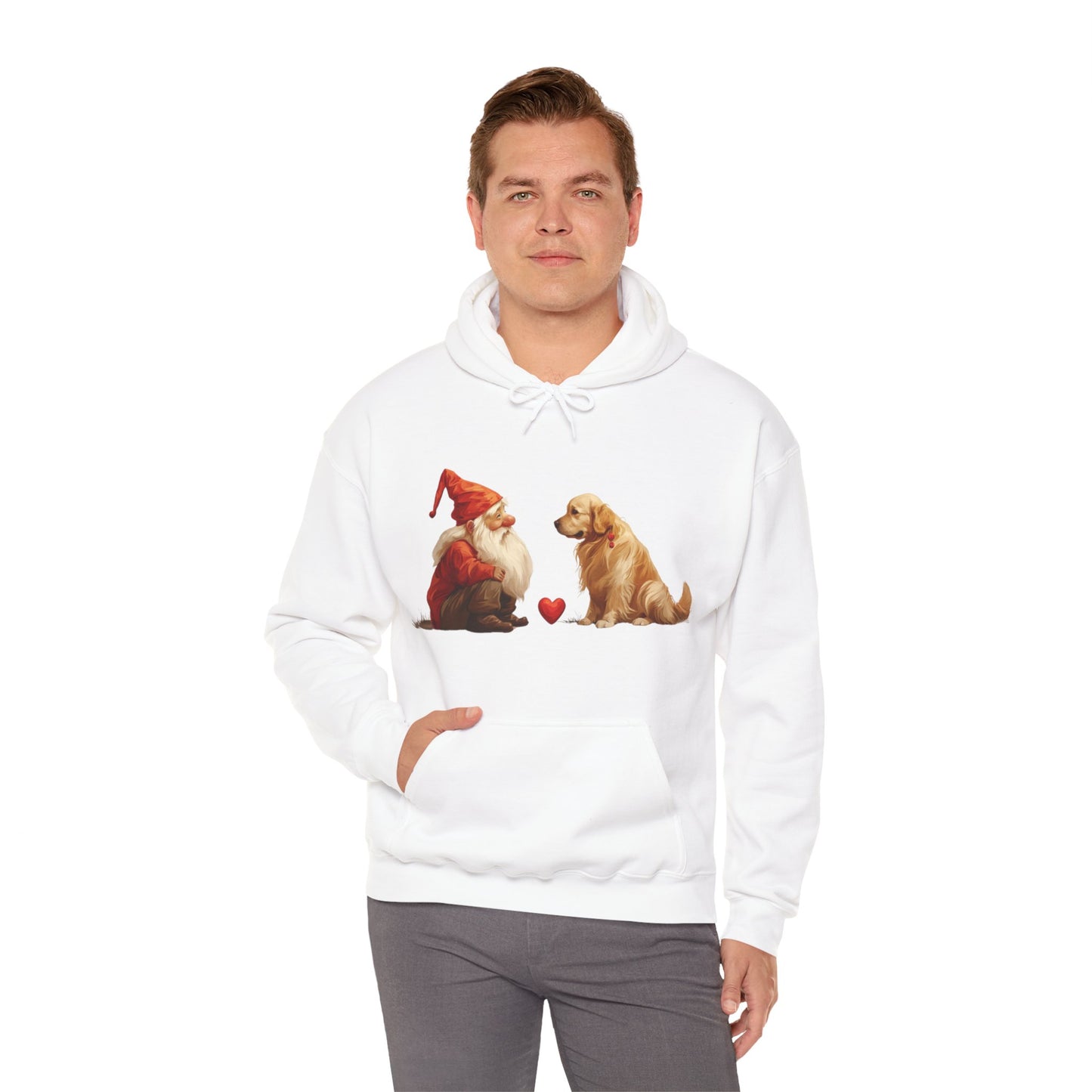 Enchanted Love: Mythical Gnome and Golden Retriever Heartwarming Hoodie