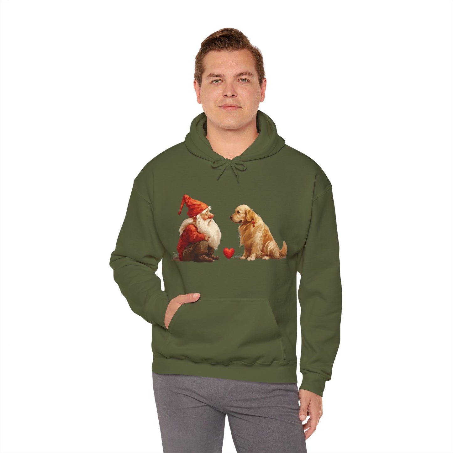 Enchanted Love: Mythical Gnome and Golden Retriever Heartwarming Hoodie