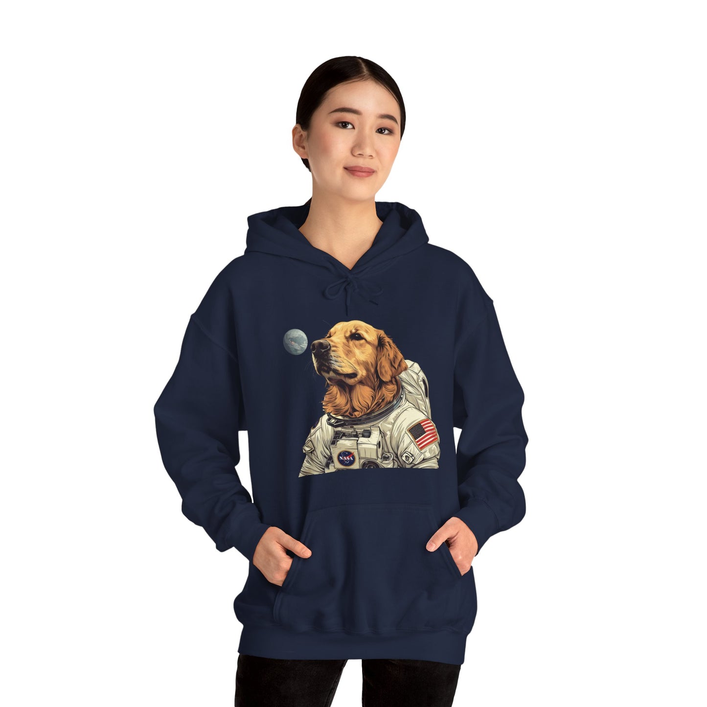 Blast off with the "Golden AstroPup" Hooded Sweatshirt!