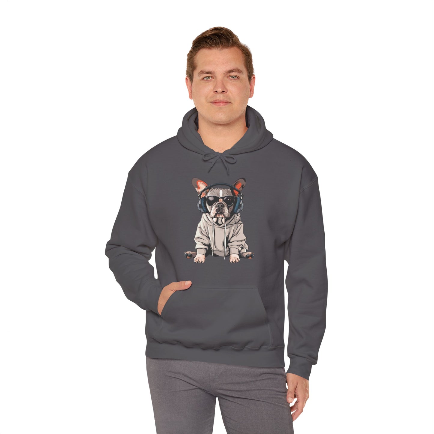 French Bulldogs know how to rock the hoodie game! Unisex Heavy Blend™ Hooded Sweatshirt