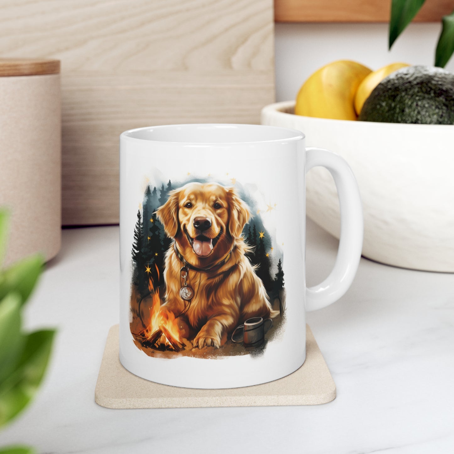 "Campfire Companion" Golden Retriever Coffee Mug