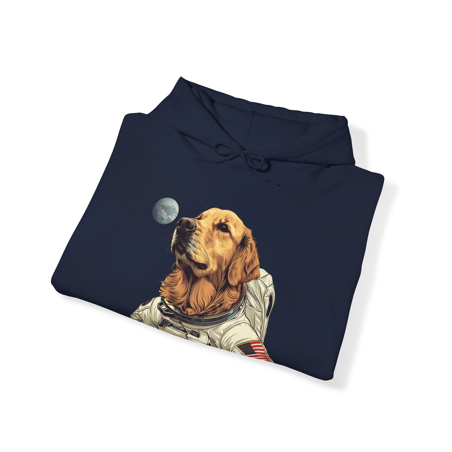 Blast off with the "Golden AstroPup" Hooded Sweatshirt!