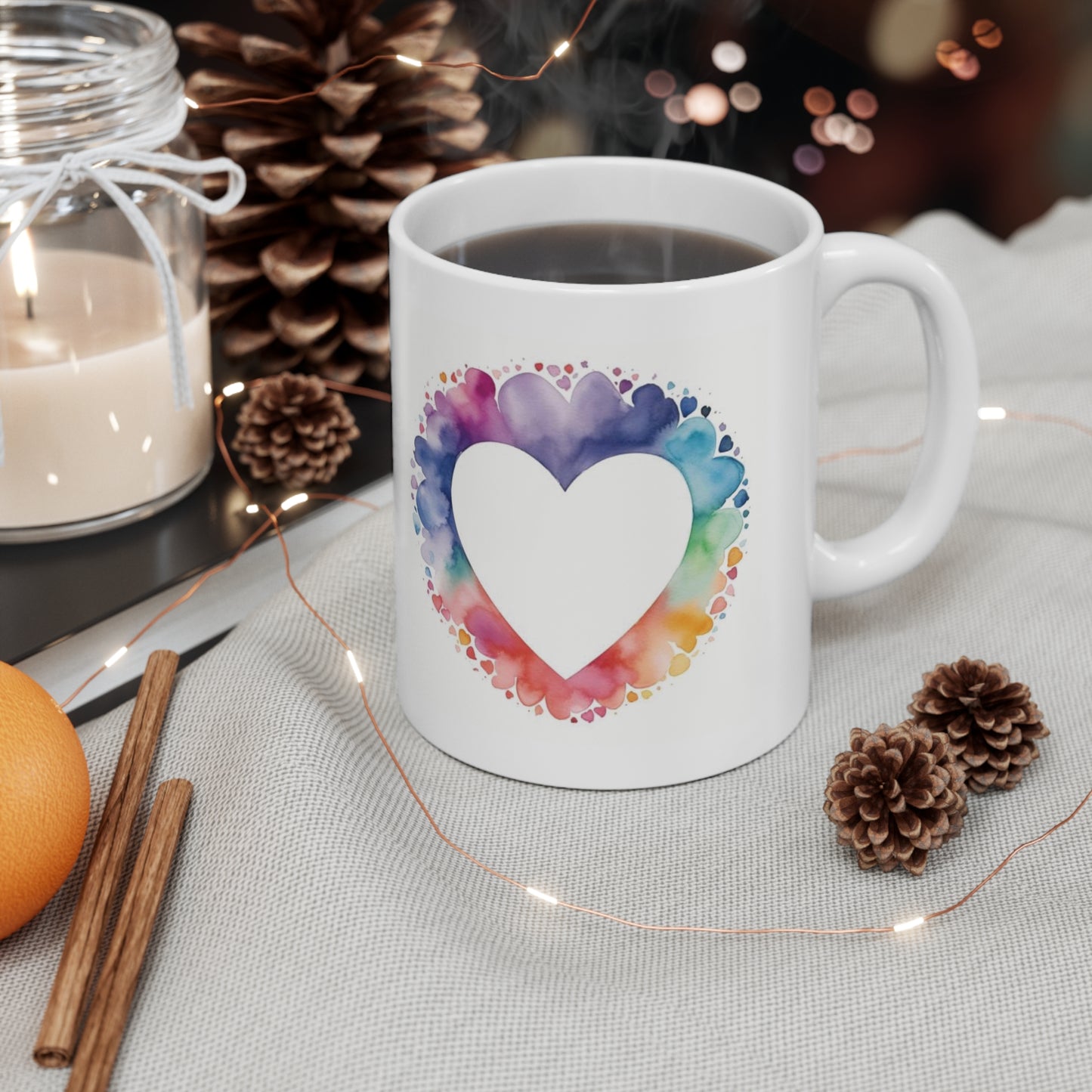 Paint Your Love Story with Every Sip: The Watercolor Heart Ceramic Mug 11oz