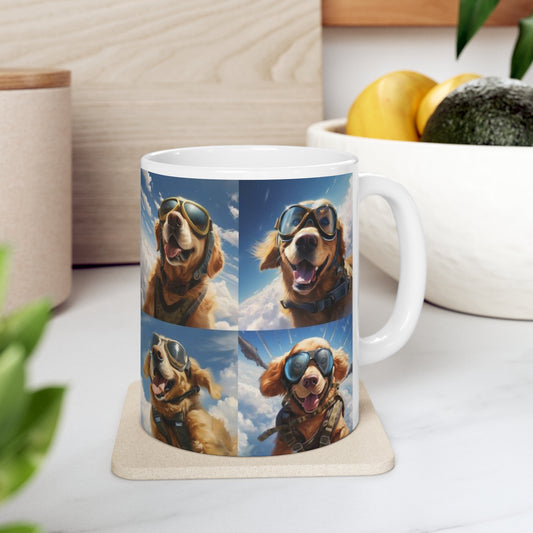 Golden Retrievers Parachuting Ceramic Mug 11oz